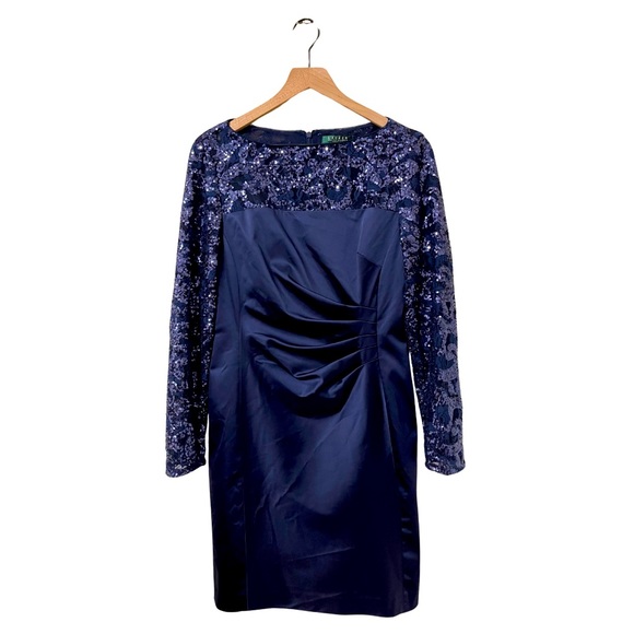 Lauren Ralph Lauren Evening Blue Sequin Formal Shift Dress Size 10 - Picture 1 of 10